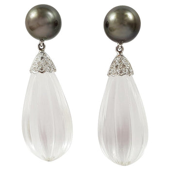 JEA3416 - Quartz, Tahitian South Sea Pearl & Diamond Earrings Set in 18 Karat White Gold Setting