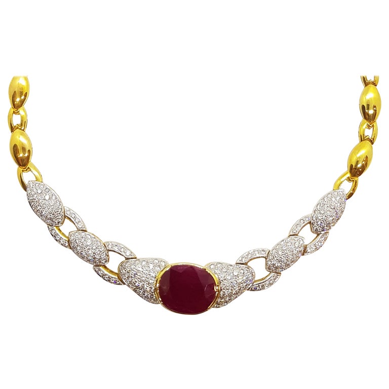 SJ1515 - Ruby with Diamond Necklace Set in 18 Karat Gold Settings