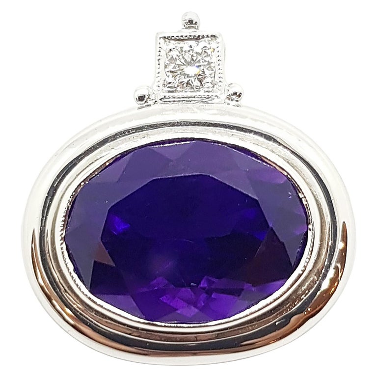 SJ1479 - Amethyst with Diamond Pendant Set in 18 Karat White Gold Settings