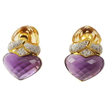 SJ2825 - Citrine, Amethyst with Diamond Earrings Set in 18 Karat Gold Settings