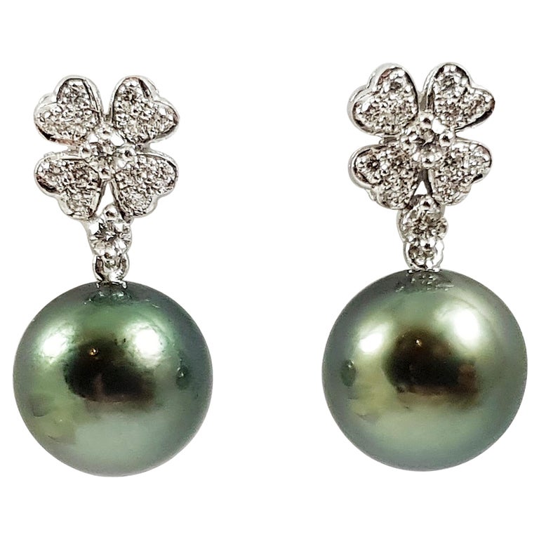 SJ1795 - South Sea Pearl with Diamond Earrings Set in 18 Karat White Gold Settings