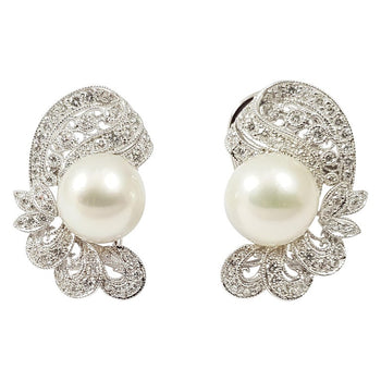 SJ1533 - Pearl with Diamond Earrings Set in 18 Karat White Gold Settings