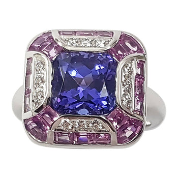 SJ1353 - Tanzanite with Pink Sapphire and Diamond Ring Set in 18 Karat White Gold Setting