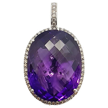 SJ1486 - Reversible Amethyst with Brown Diamond Pendant Set in 18 Karat White Gold