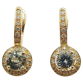 SJ6157 - Light Green Sapphire with Brown Diamond Earrings Set in 18 Karat Rose Gold