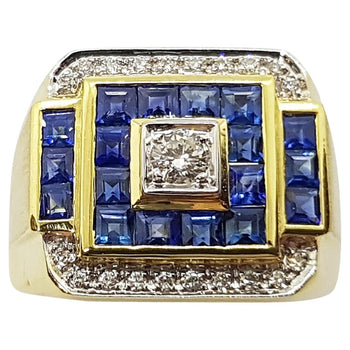 SJ2708 - Blue Sapphire with Diamond Ring Set in 18 Karat Gold Settings