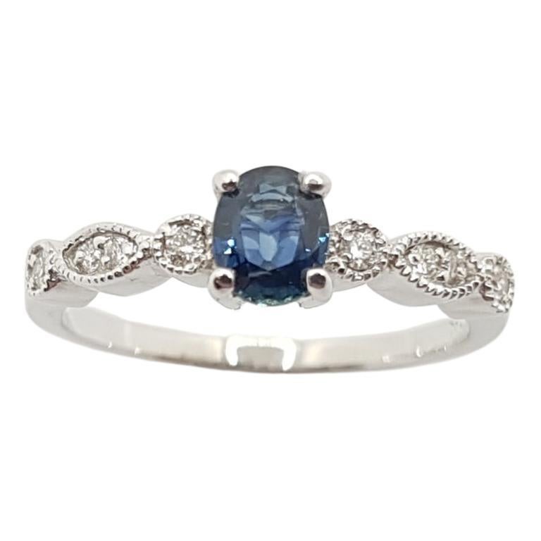 SJ2732 - Blue Sapphire with Diamond Ring Set in 18 Karat White Gold Settings