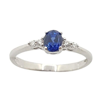 SJ2666 - Blue Sapphire with Diamond Ring Set in 18 Karat White Gold Settings