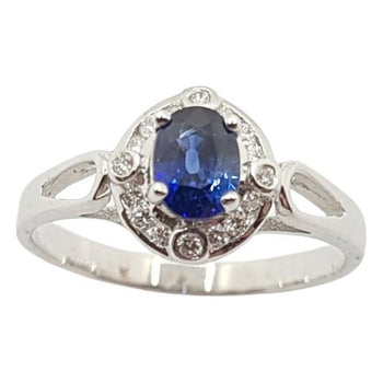 SJ2736 - Blue Sapphire with Diamond Ring Set in 18 Karat White Gold Settings