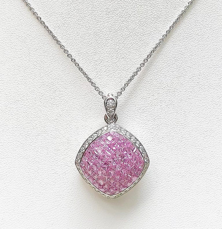 SJ1766 - Pink Sapphire with Diamond Pendant Set in 18 Karat White Gold Settings