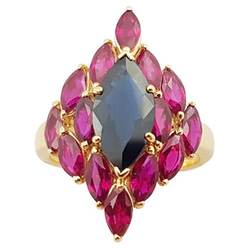 SJ2885 - Blue Sapphire and Ruby Ring Set in 18 Karat Gold Setting