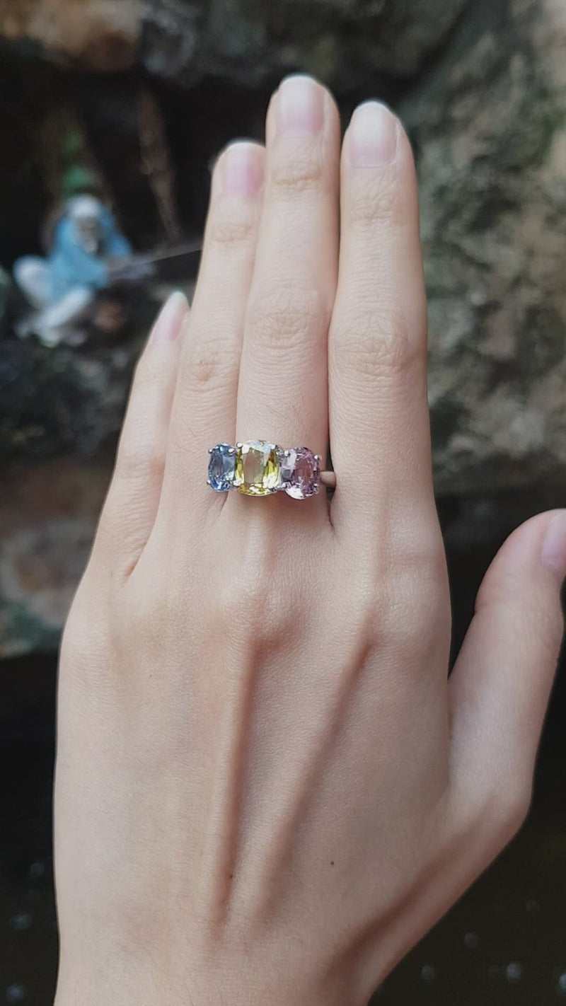 JR0319P - Pink Sapphire, Yellow Sapphire, Blue Sapphire Ring Set in 14 Karat White Gold Setting
