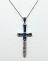 SJ1306 - Blue Sapphire with Diamond Sword Pendant Set in 18 Karat White Gold Settings