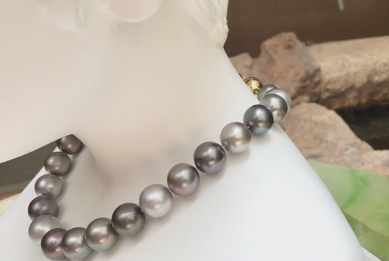 SJ1173 - Multi-Shade Tahitian South Sea Pearl with Diamond Clasp in 18 Karat Gold