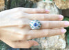 SJ1152 - Blue Sapphire with Emerald and Diamond Ring Set in 18 Karat White Gold Settings