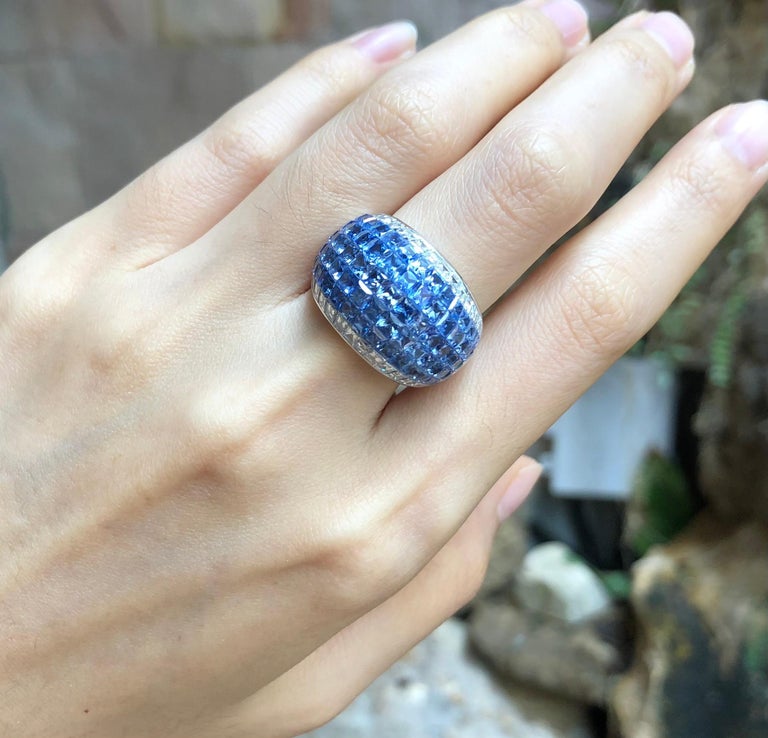SJ1626 - Blue Sapphire with Diamond Ring set in 18 Karat White Gold Settings