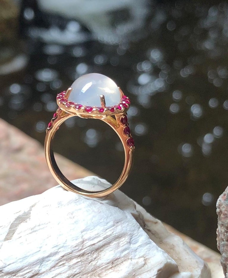 SJ3116 - Moonstone with Ruby Ring set in 18 Karat Rose Gold Settings