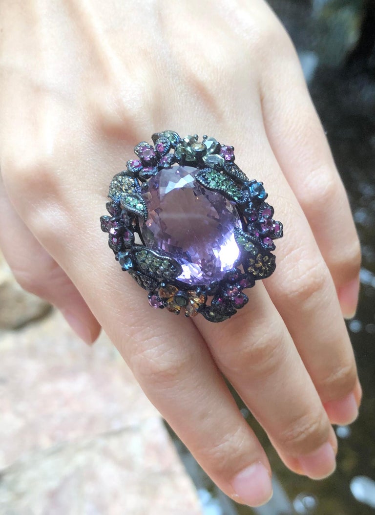 SJ3203 - Amethyst and Multi-Color Sapphire, Tsavorite Ring set in Silver Settings