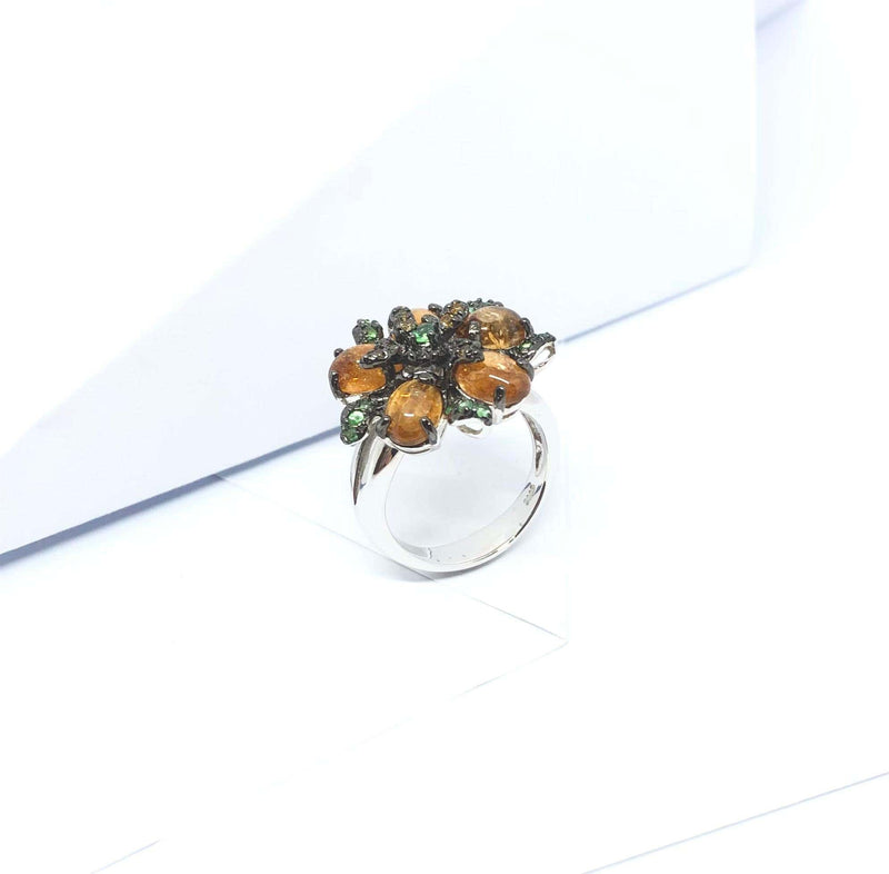 SJ6414 - Tourmaline, Sapphire and Tsavorite Ring set in Silver Settings