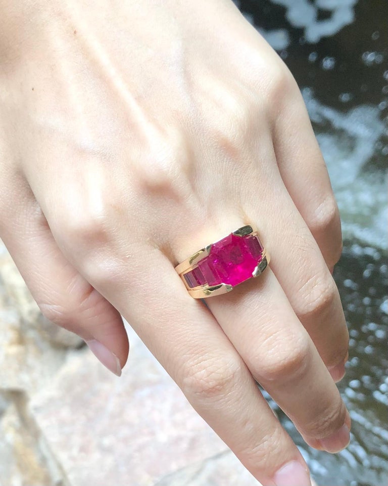 JR0149P - Emerald Cut Ruby Ring Set in 18 Karat Gold Settings