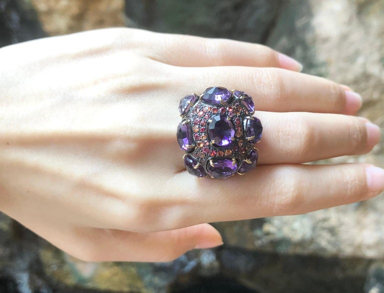 SJ3190 - Amethyst with Orange Sapphire Ring set in Silver Settings