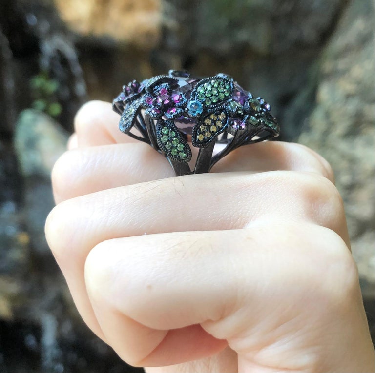 SJ3203 - Amethyst and Multi-Color Sapphire, Tsavorite Ring set in Silver Settings