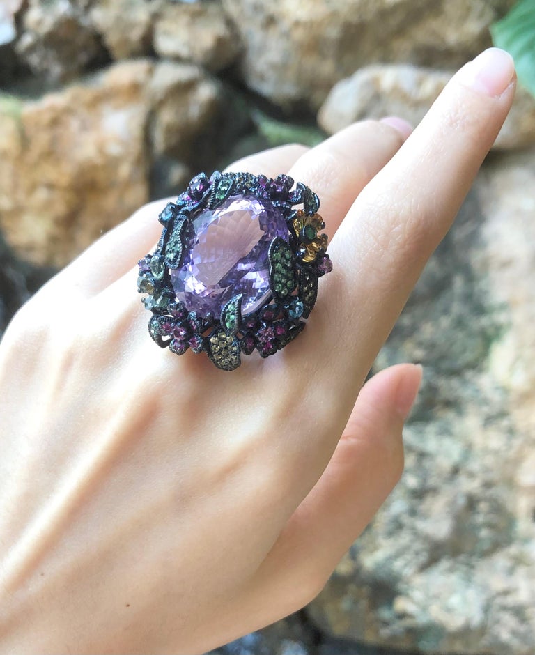 SJ3203 - Amethyst and Multi-Color Sapphire, Tsavorite Ring set in Silver Settings