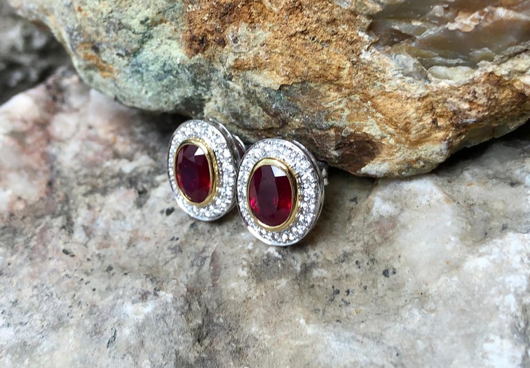 SJ1731 - Ruby with Diamond Earrings Set in 18 Karat White Gold Settings