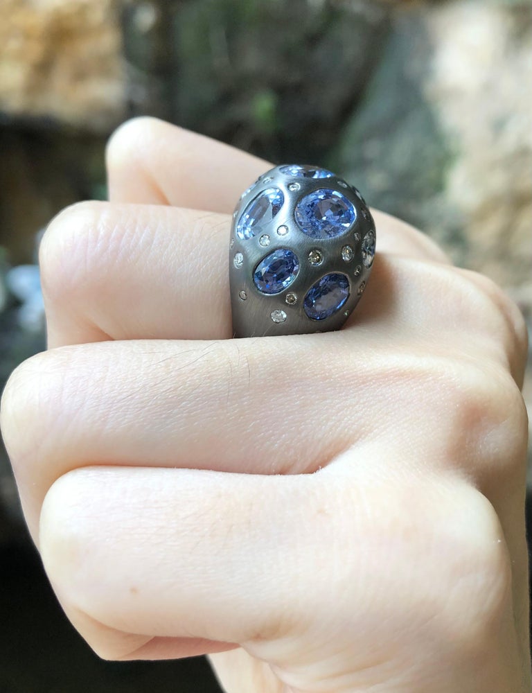 SJ1266 - Blue Sapphire with Diamond and Brown Diamond Ring Set in 18 Karat White Gold