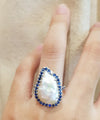 SJ2149 - Fresh Water Pearl, Blue Sapphire 1.03 Carat Ring in 18 Karat White Gold Settings