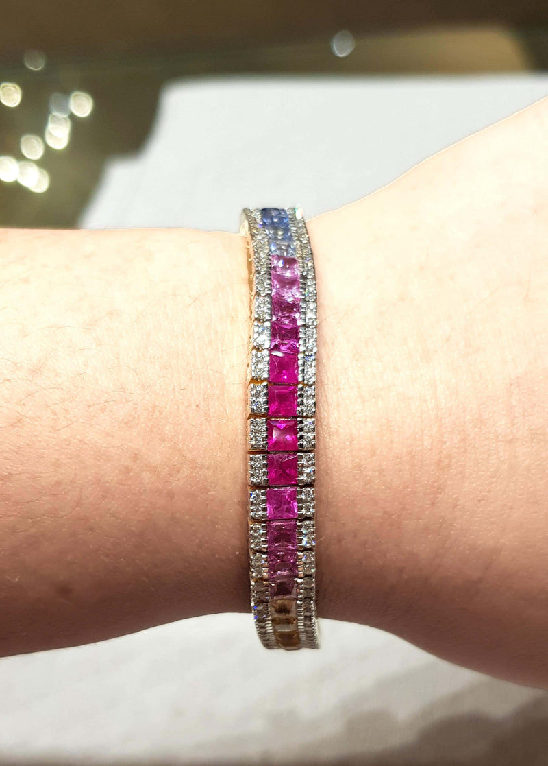 SJ2376 - Multicolored Sapphire with Diamond 2.03 Carat Bracelet in 18 Karat Gold