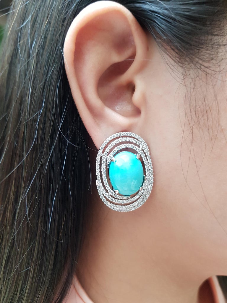 SJ1886 - Turquoise with Diamond Earring Set in 18 Karat White Gold Settings