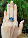 SJ6103 - Blue Sapphire with Tsavorite and Diamond Ring Set in 18 Karat White Gold