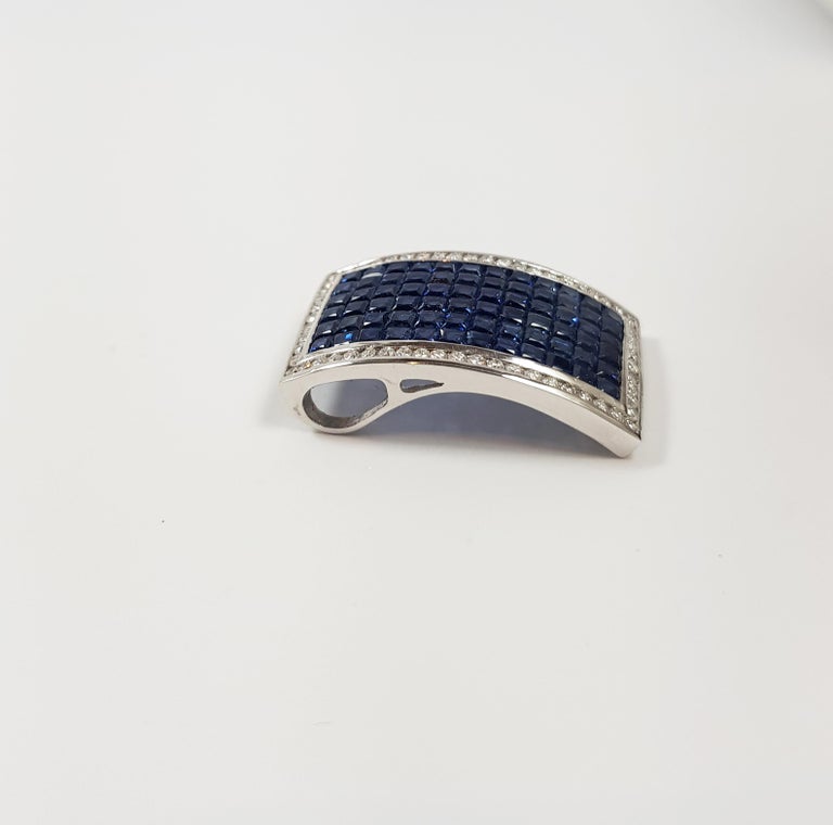 SJ2617 - Blue Sapphire with Diamond Pendant Set in 18 Karat White Gold Settings