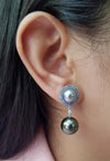 JE0113S - South Sea Pearl & Blue Sapphire Earrings Set in 18 Karat White Gold Setting