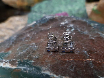 SJ2645 - Blue Sapphire with Diamond Earrings Set in 18 Karat White Gold Settings