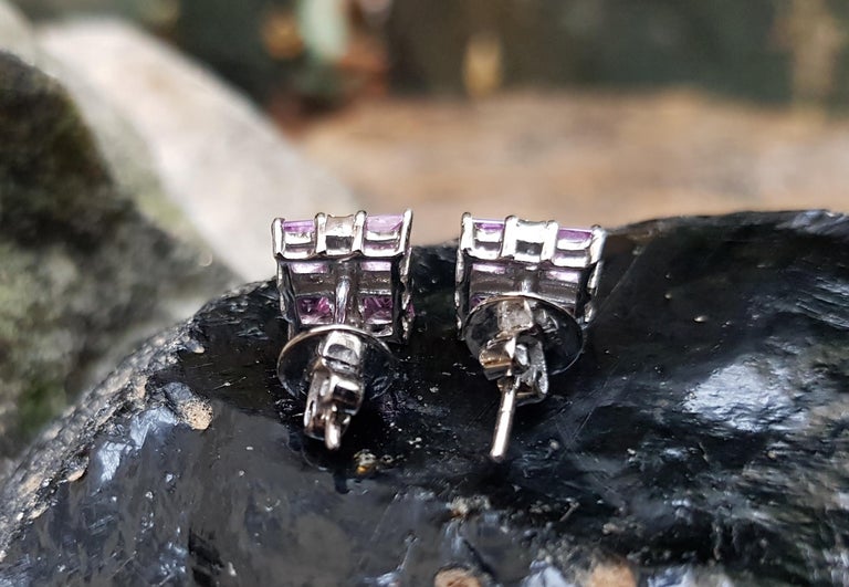 JE0086Q - Pink Sapphire & Diamond Earrings Set in 18 Karat White Gold Setting