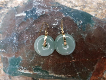 JE0134Q - Jade & Peridot Dangling Earrings Set in 18 Karat Gold Setting
