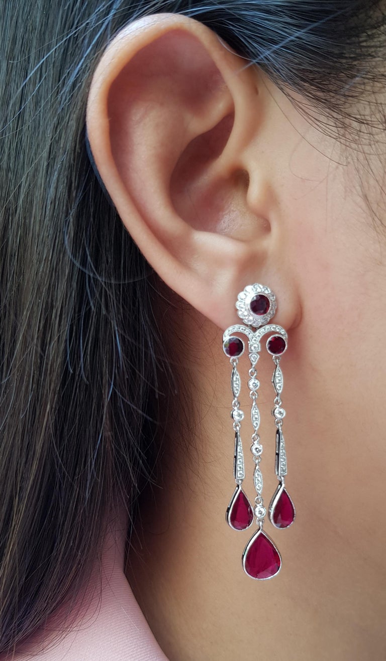 SJ6151 - Ruby with Diamond Earrings Set in 18 Karat White Gold Settings