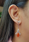 SJ2558 - Carnelian with Diamond and Orange Sapphire Earrings Set in 18 Karat White Gold