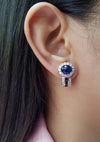 SJ2156 - Cabochon Blue Sapphire with Diamond and Blue Sapphire Earrings in 18 Karat Gold