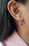 SJ2186 - Cabochon Ruby with Diamond and Pink Sapphire Earrings Set in 18 Karat Rose Gold