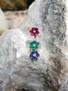 SJ2106 - Ruby, Blue Sapphire, Emerald with Yellow Diamond and Diamond Ring 18k White Gold