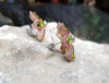 SJ6197 - Peridot with Pink Sapphire and Diamond Flower Earrings Set in 18k White Gold