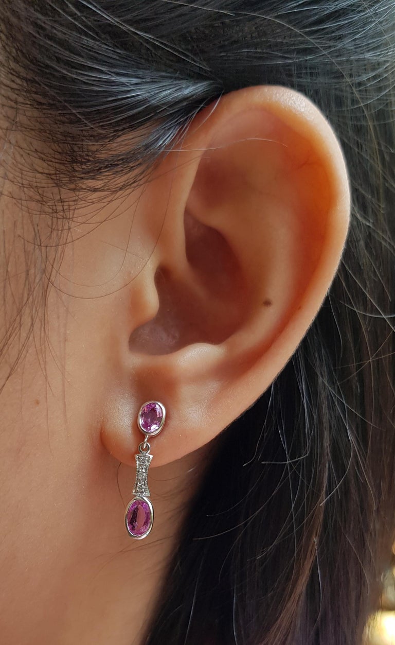 SJ6262 - Pink Sapphire with Diamond Dangling Earrings Set in 18 Karat White Gold Settings