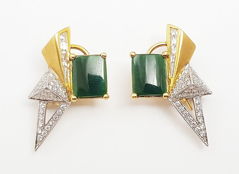 SJ1677 - Jade with Diamond Kavant & Sharart Origami Earrings Set in 18 Karat Gold