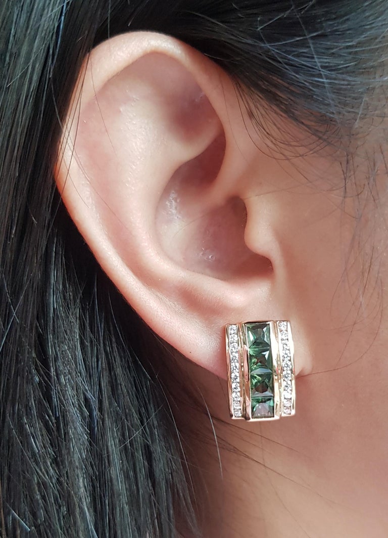 SJ2109 - Green Sapphire with Diamond Earrings Set in 18 Karat Rose Gold Settings