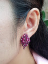 SJ2110 - Cabochon Ruby with Tsavorite, Ruby and Diamond Earrings in 18 Karat White Gold