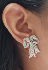 SJ1668 - Diamond Bow Ribbon Earrings set in 18 Karat White Gold Settings