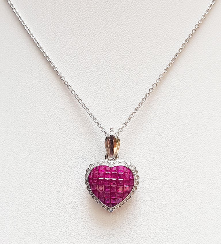SJ6290 - Ruby with Diamond Heart Pendant Set in 18 Karat White Gold Settings